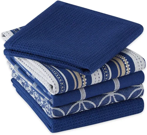 Miniatura 3 de DII Juego de cocina variado tejido, toalla de cocina, 18 x 28 pulgadas, paño de cocina, 13 x 13 pulgadas, azul náutico, 5 piezas Nautical Blue