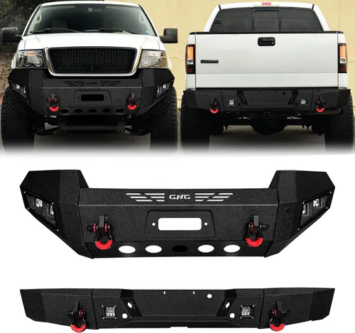 Miniatura 10 de Compatible con parachoques delantero y trasero de acero F150 2006-2007-2008 con placa de cabrestante, luces y anillos en D (textura negra)