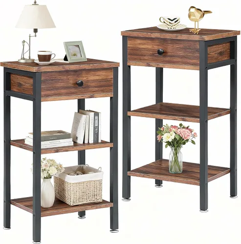 Miniatura 18 de VECELO Mesitas de noche modernas y versátiles con diseño en X, mesa auxiliar lateral con cesta de almacenamiento, mesita de noche con estante