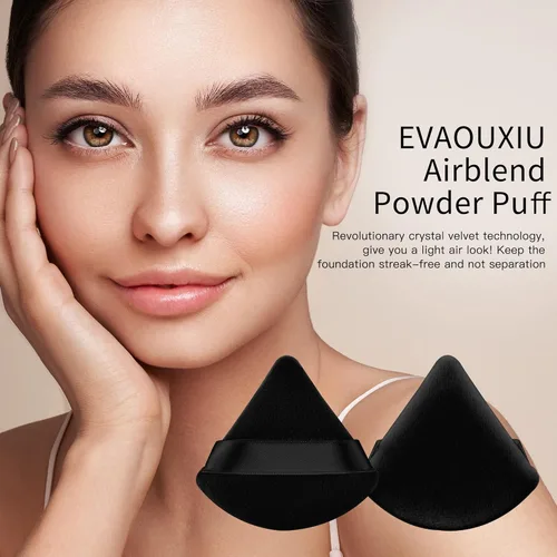 Miniatura 4 de 2 piezas EVAOUXIU esponjas triangulares para polvo facial, esponjas suaves y mullidas para maquillaje, esponjas cosméticas de terciopelo para base