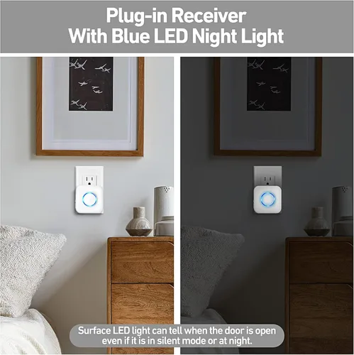 Miniatura 9 de Satisure - Timbre de puerta inalámbrica con sensor de contacto abierto con rango de 600 pies, 58 campanillas, 5 niveles de volumen, indicadores LED