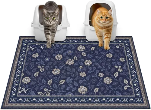 Miniatura 55 de Glittme Alfombrilla de Arena para Gatos con Base Antideslizante, Alfombrilla de Caja de Arena Impermeable que Atrapa la Arena, Fácil de Limpiar