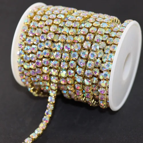 Miniatura 8 de Jerler 9 metros de adornos de diamantes de imitación con cadena cerrada SS6.5/2.0mm, cadena AB para costura, manualidades, ideal para bodas