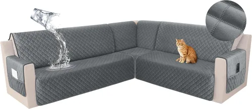 Miniatura 43 de HDCAXKJ Funda seccional de esquina impermeable para sofá de terciopelo en forma de L, fundas para sofá para mascotas, perros, suaves, resistentes