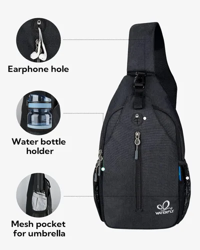 Miniatura 118 de WATERFLY Bolsa pequeña de senderismo: mochila cruzada para el pecho, mochila para hombres y mujeres con correa de hombro agradable a la piel