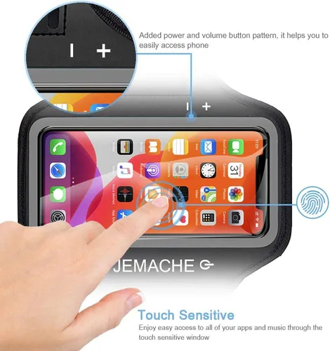 Miniatura 2 de Brazalete para iPhone 17 16 Pro, JEMACHE Gym Workouts Running Arm Band para iPhone 17/16/15/14/13/12 Pro (negro)