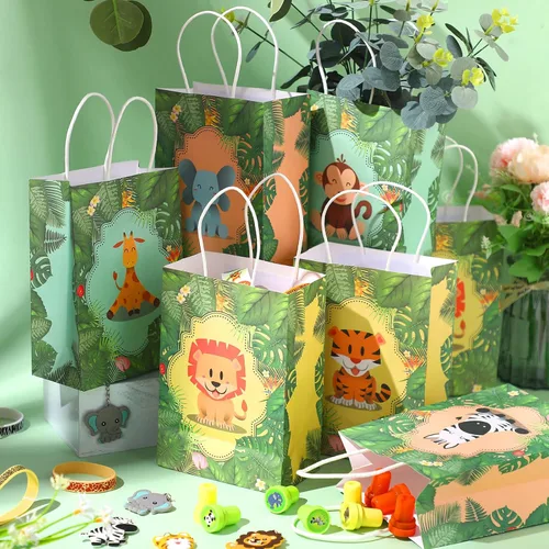 Miniatura 2 de Gersoniel 24 bolsas de regalos de safari, bolsas de recuerdos de fiesta de selva de safari con asas para niños, bolsas de regalo de cumpleaños