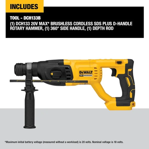 Miniatura 2 de DEWALT Martillo giratorio inalámbrico de 20 V MAX SDS Plus de 1 pulgada con mango en D, solo herramienta desnuda (DCH133B)