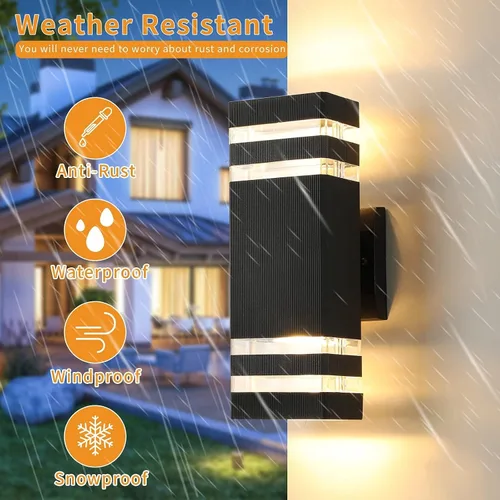 Miniatura 2 de Tewei 1 paquete de luces LED cuadradas hacia arriba y hacia abajo, luz de montaje en pared para exteriores, 14 W, IP65, 3000 K, 1100 LM, blanco