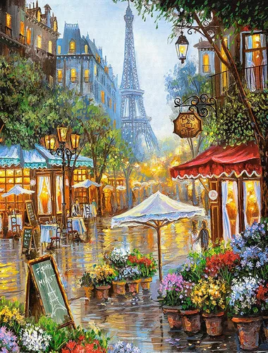 LANDFAIR Kits de pintura de diamantes, 15 x 20 pulgadas, redondo de taladro completo Flower Shop de París, kits de arte de diamantes para adultos