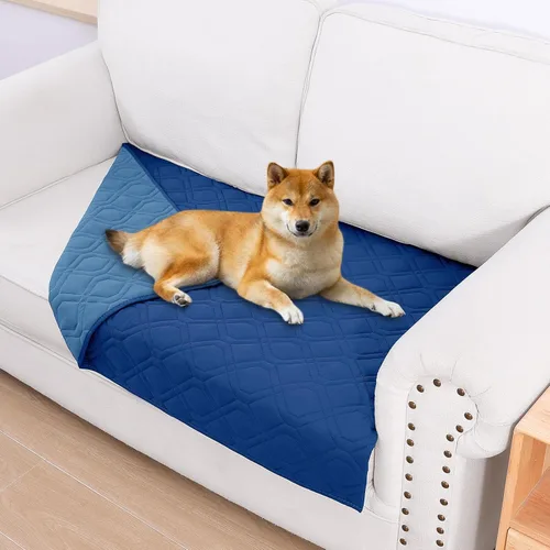 Miniatura 29 de Smiry Funda impermeable para cama de mascota, suave y lavable, para muebles, cama, sofá, reversible, a cuadros (30 x 53 pulgadas, color beige/beige)