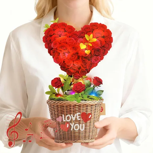 Miniatura 10 de MZD8391 Tarjetas de cumpleaños con música y luces, tarjeta de feliz cumpleaños, oso y margarita, ramo de flores de tamaño natural de 10 pulgadas