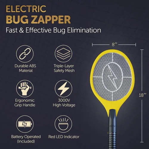 Miniatura 2 de Matamoscas Eléctrico de 45,7 cm Raqueta Mata Moscas y Mosquitos - Matamoscas para Interiores y Exteriores para Moscas, Operado por Batería, Raqueta