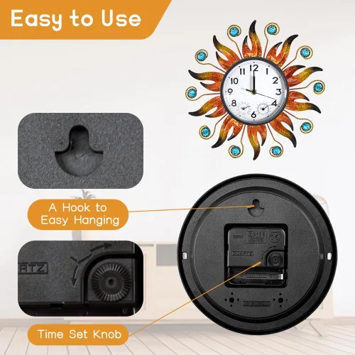 Miniatura 5 de Reloj de Exterior con Termómetro e Higrómetro Combo, Reloj de Pared Exterior Silencioso Sin Tictac, Reloj de Cuarzo Impermeable para Patio, Sala
