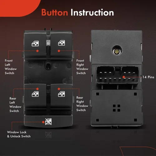 Miniatura 4 de A-Premium Interruptor de ventana eléctrica principal del lado del conductor compatible con Chevrolet Sonic 2012-2016, Trax 2013-2018, repuesto #