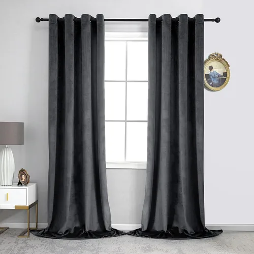 Miniatura 14 de VANASEE Cortinas de terciopelo gris oscuro para dormitorio, 63 pulgadas de largo, cortinas opacas para oscurecer la habitación, cortinas