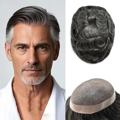 Miniatura 43 de Toupee - Sistema de reemplazo de cabello humano para hombre, encaje mono fino, duradero, línea capilar natural para hombre, pieza de cabello NPU