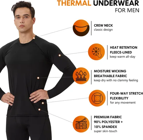 Miniatura 2 de CL convallaria Ropa interior térmica para hombre, ropa interior larga con forro polar, capa base para clima frío, XS-4XL