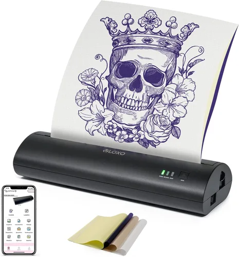 VLOXO Impresora de plantillas de tatuaje inalámbrica, fotocopiadora portátil de transferencia térmica de tatuajes, impresora de tatuajes recargable,