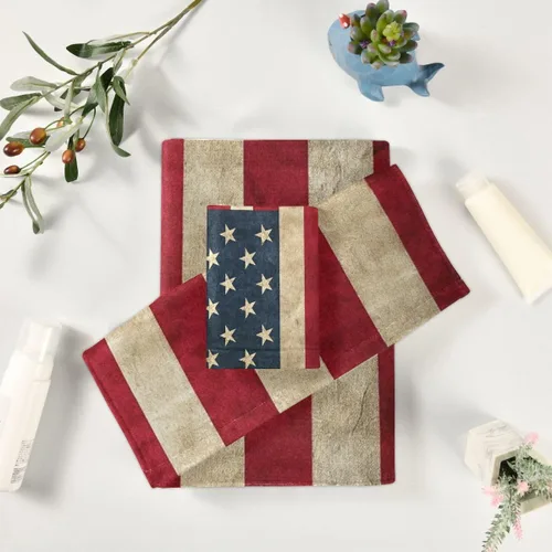 Miniatura 6 de Qilmy Juego de toallas de 3 piezas con la bandera estadounidense, absorbente y suave, juego de toallas decorativas para baño con toalla de baño