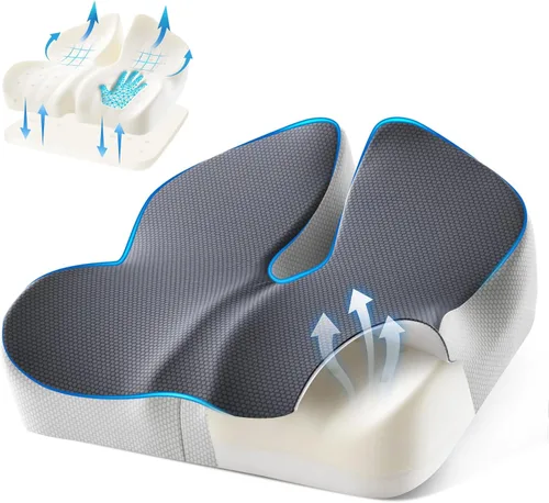 Cojín de asiento para silla de oficina con loft ajustable, cojín grueso de espuma viscoelástica para respaldo y ciática, coxis, alivio del dolor en