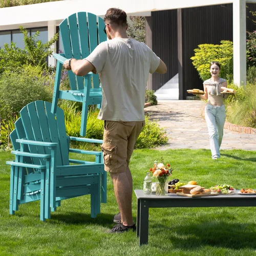 Miniatura 7 de nevilywood Sillas Adirondack Compactas Apilables, 26.3" de Ancho Sillas de Patio Exterior de HDPE - Diseño Duradero que Ahorra Espacio para Porche