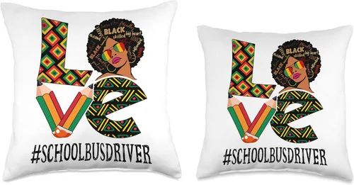 Miniatura 3 de School Bus Driver Love Afro African Black History Month Throw Pillow