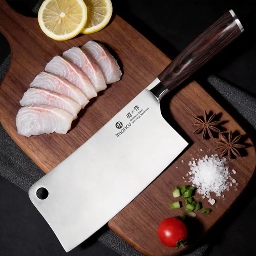 Miniatura 2 de imarku Cuchillo de carnicero japonés afilado de acero de alto carbono de 7 pulgadas, cuchillo multiusos para cocina, cocina, restaurante, Marrón