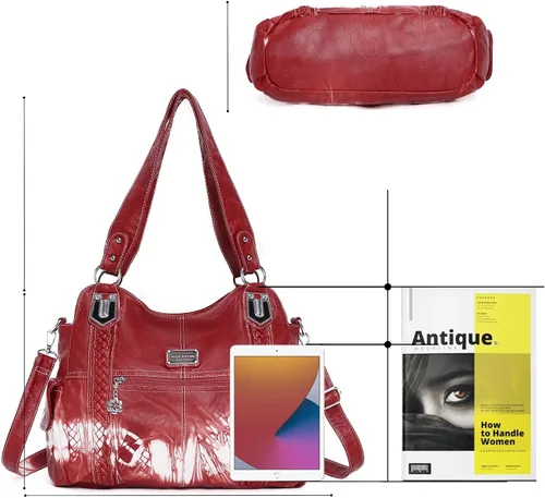 Miniatura 223 de Angel Barcelo - Bolsa de hombro amplia para mujer, diseño Hobo, cuero lavado