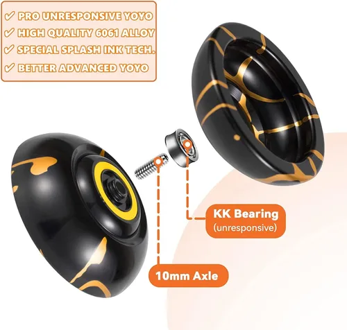 Miniatura 2 de MAGICYOYO Yoyos de Doble Propósito - N11 Aleación Dorada Negra Profesional No Responsivo Yo Yo y K2 Azul Rosa Amarillo Plástico Responsivo Yo-yo