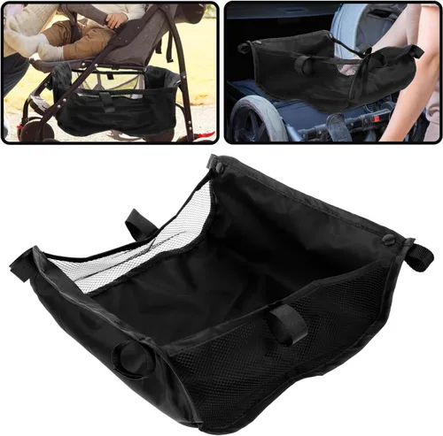 Miniatura 8 de VOSAREA Cesta de almacenamiento para cochecito de bebé, organizador de silla de bebé, bolsa de red debajo de la cesta inferior, tela Oxford, negro
