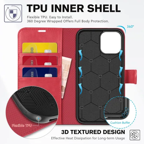 Miniatura 4 de TUCCH Funda tipo cartera para iPhone 12 Pro/12 5G, ranuras para tarjetas con bloqueo RFID, soporte [Funda interior a prueba de golpes de TPU], funda