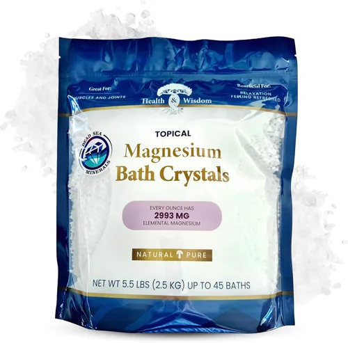 Health and Wisdom Cristales de baño de magnesio – Sales de baño con alta concentración y absorción mejorada para alivio muscular y articular – 5.5