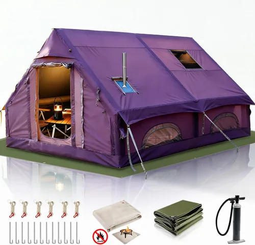 Miniatura 20 de Tiendas de campaña inflables para 4/6/8/10 personas, tienda de campaña inflable grande con gato de estufa, tienda inflable para 4 estaciones