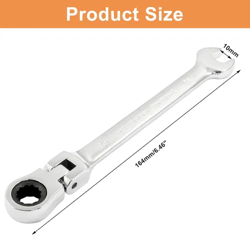 Miniatura 2 de Piutouyar Llave de trinquete de cabeza flexible de 0.394 pulgadas, llave de trinquete métrica profesional, llave combinada, herramienta de llave