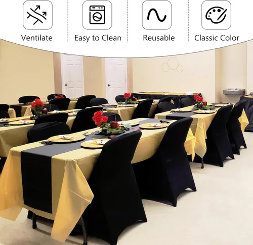 Miniatura 6 de 1 paquete de fundas elásticas negras para sillas de poliéster, elastano, universales, lavables, extraíbles, para bodas, banquetes, eventos, fiestas