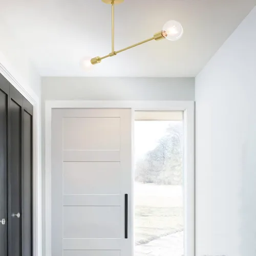 Miniatura 2 de XiNBEi Lighting Lámpara de techo semiempotrada de latón moderna Sputnik de 2 luces, lámpara de techo industrial para dormitorio, comedor, pasillo