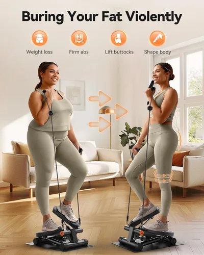 Miniatura 2 de Niceday Steppers para ejercicio, escalera con bandas de resistencia, mini stepper con capacidad de carga de 136 kg, stepper de fitness hidráulico