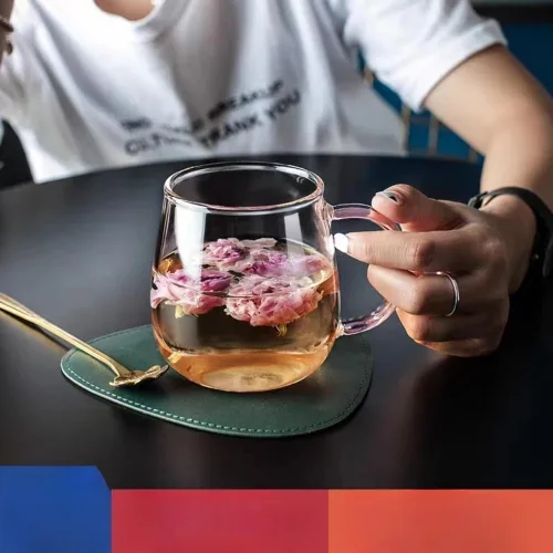 Miniatura 3 de Taza de Vidrio Transparente con Asa, Asa Rosa/16oz, taza de vidrio de borosilicato para grandes tazas de café de vidrio con asas, tazas de bebidas