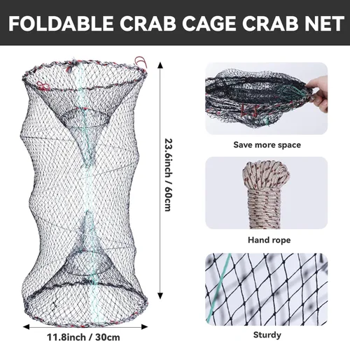 Miniatura 3 de 3 Pcs Foldable Fishing Net Accessories for Crab Crayfish Shrimp:Fishing Landing Net with Telescoping Pole Handle, Collapsible Crab Trap Hexagon and