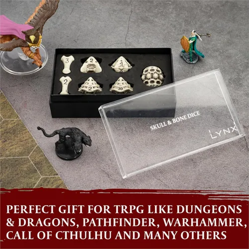 Miniatura 3 de Juego de dados DND - Juego de 7 dados poliédricos de calavera y hueso RPG - D20, D12, D10, D10, D8, D6 y D4 caras. Regalo genial y único para Hueso