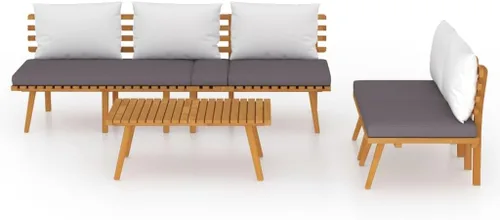 Miniatura 3 de Ensemble de Salon de Jardin 4 Pièces en Bois d'Acacia Massif Gris, Modulaire et Confortable avec Coussins, Pour Terrasse, Balcon ou Jardin Extérieur