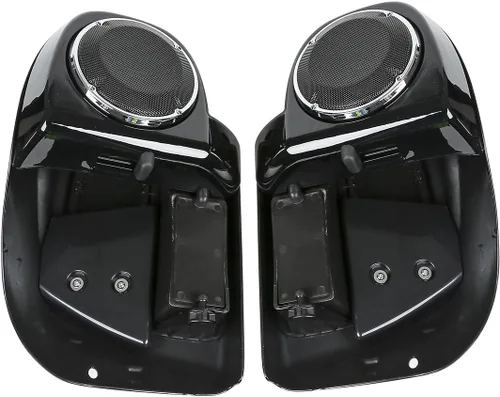 Miniatura 9 de XFMT Motorcycles Carenadura inferior ventilada en negro vívido para piernas con caja de altavoces y rejillas para Harley Touring enfriada por aire
