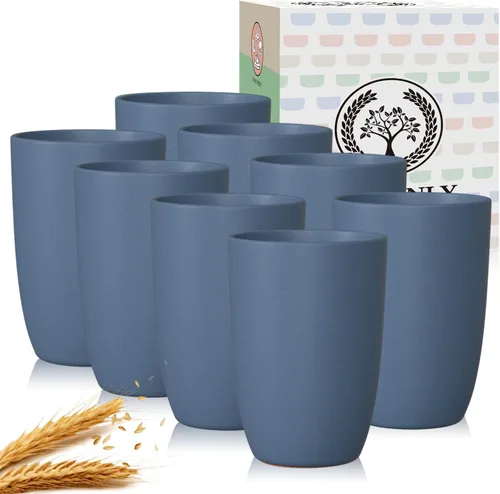 Miniatura 24 de Homienly Tazas de paja de trigo 8 piezas, tazas de plástico irrompibles, taza de beber reutilizable, apta para lavavajillas, vasos de agua con Beige