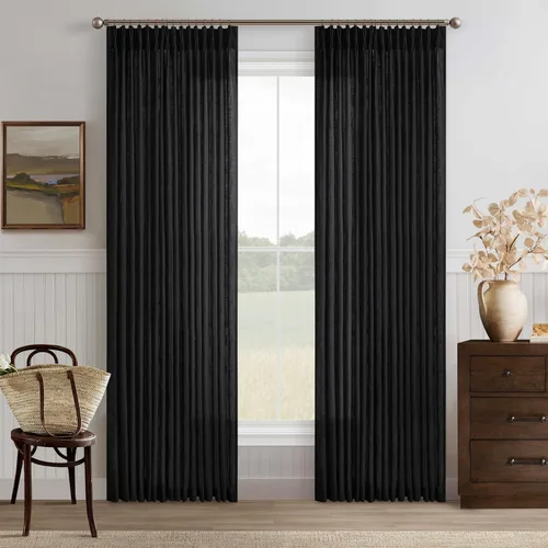 Miniatura 48 de TWODRAPES Cortinas de Lino Plisadas con Pinza Beige Blancas de 54 Pulgadas de Largo 2 Paneles para Comedor Cocina Dormitorio Plisadas Semi