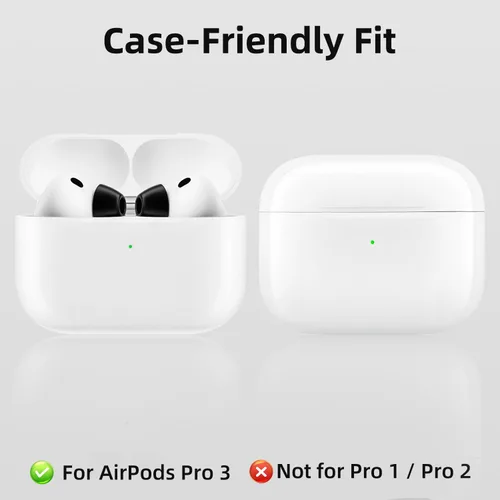 Miniatura 5 de Lanwow Almohadillas de espuma viscoelástica para AirPods Pro 3 2025, 4 pares, paquete variado XS, S, M, L, ajuste seguro, color negro