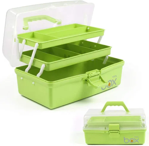 Miniatura 11 de TERGOO Organizadores y Almacenamiento de Manualidades de Plástico de 3 Capas de 12 Pulgadas, Caja de Aparejos Plegable Portátil con Asa y Divisores