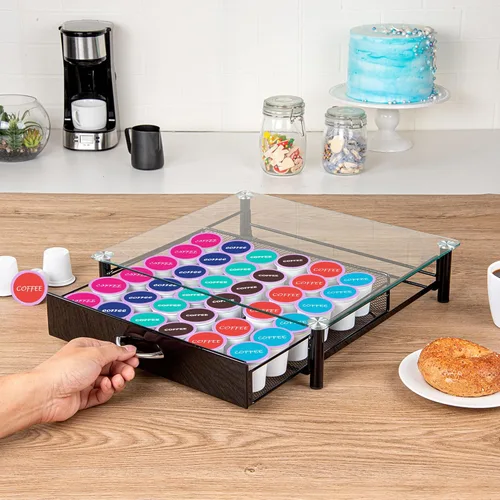Miniatura 5 de Restaurantware Soporte para cápsulas de café de 15.16 x 13.58 x 3.35 pulgadas, organizador de cápsulas de café de hierro para 36 K-Cup, cajón
