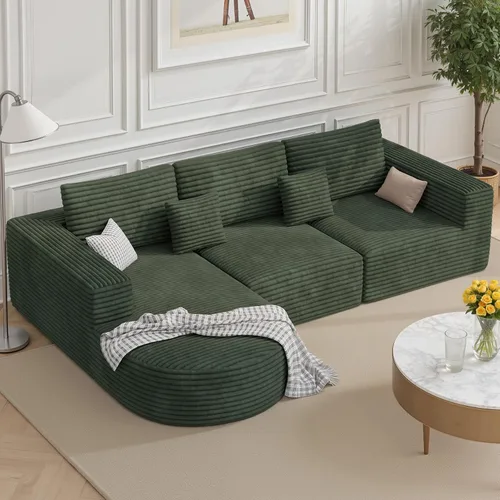 Miniatura 10 de Luxanimarion Sofá modular sin hueso de nube de 110 pulgadas con diván curvo, sofá modular de felpa en forma de L, juego de cama convertible incluye