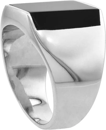 Miniatura 3 de Anillo de plata de ley con obsidiana negra para hombre, rectangular, plano, con parte trasera sólida, hecho a mano, tallas 9-13